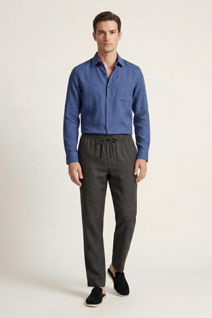 Pisa Leinen-Set Langarm Blau/Schwarz Maja