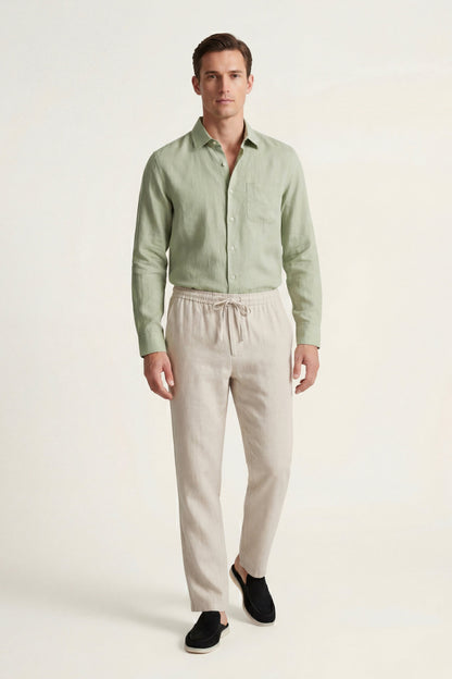 Pisa Leinen Set Langarm Mintgrün/Beige Maja