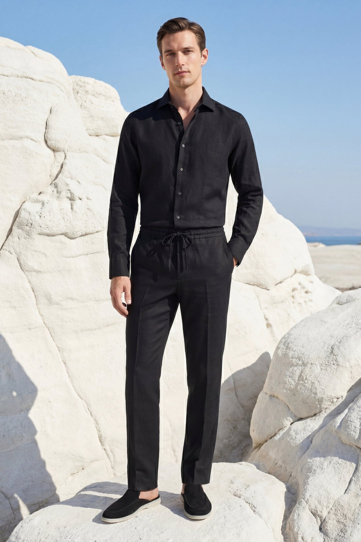 Pisa Leinen Set Langarm Schwarz/Schwarz Maja