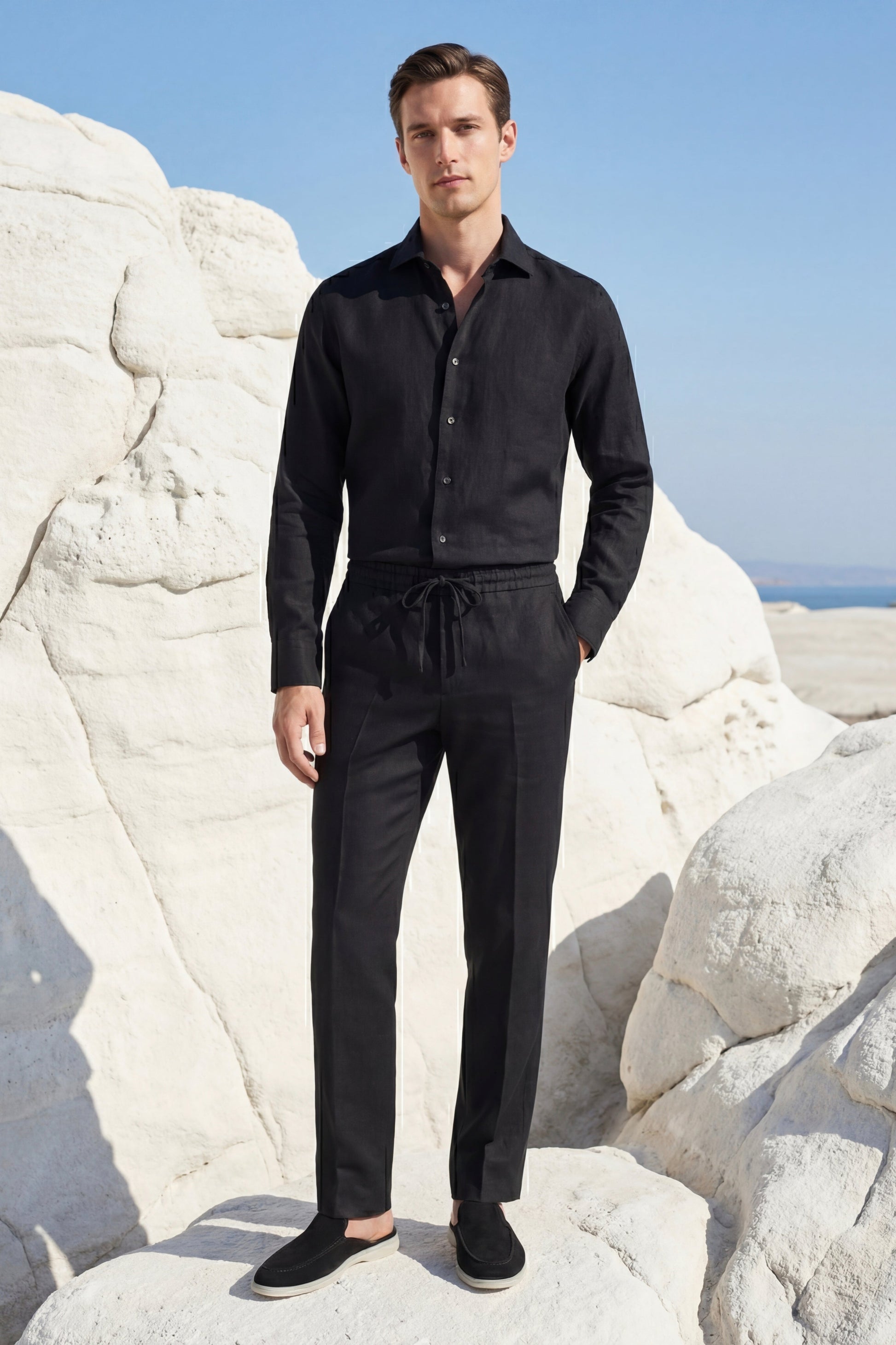 Pisa Leinen Set Langarm Schwarz/Schwarz Maja