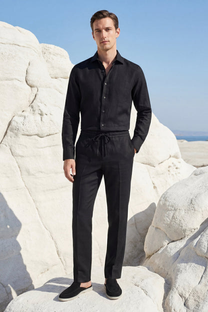 Pisa Leinen Set Langarm Schwarz/Schwarz Maja