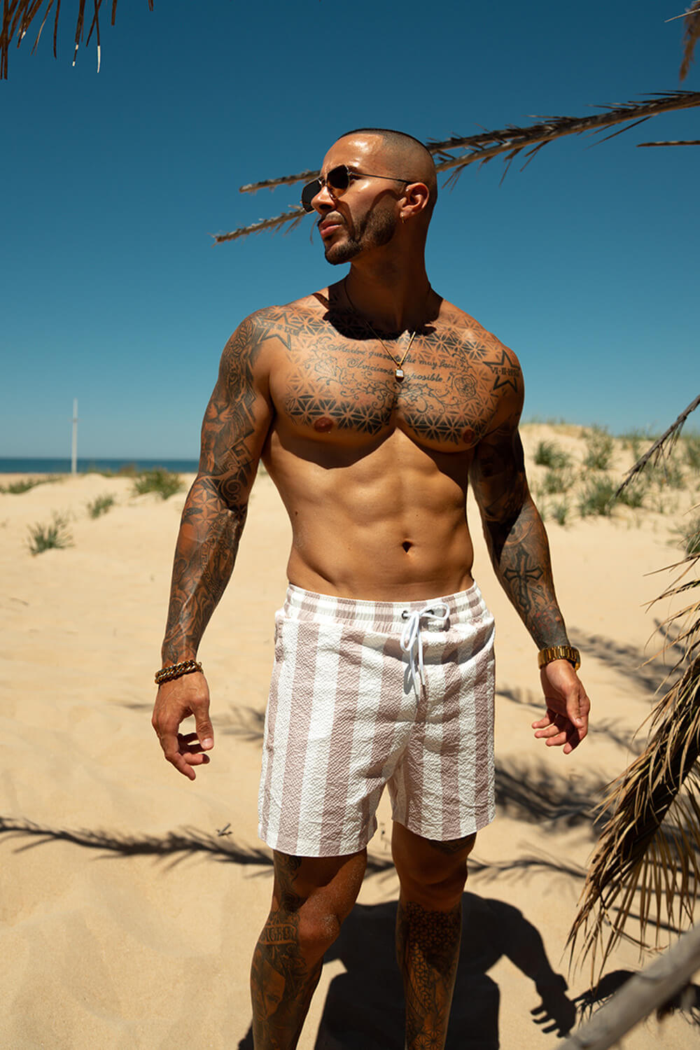Porto Nero Badeshorts - Beige/Weiß Maja