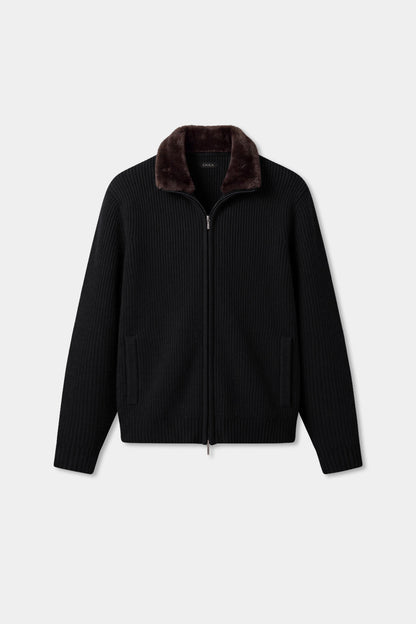 Prager Pelzkragen Cardigan - Schwarz RivaSylt