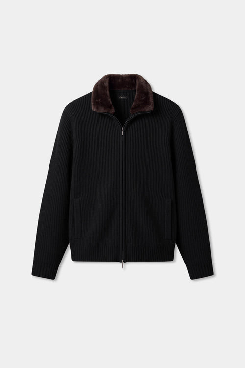 Prager Pelzkragen Cardigan - Schwarz RivaSylt