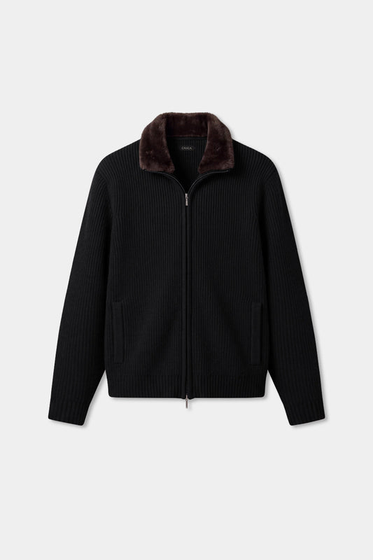 Prager Pelzkragen Cardigan - Schwarz RivaSylt