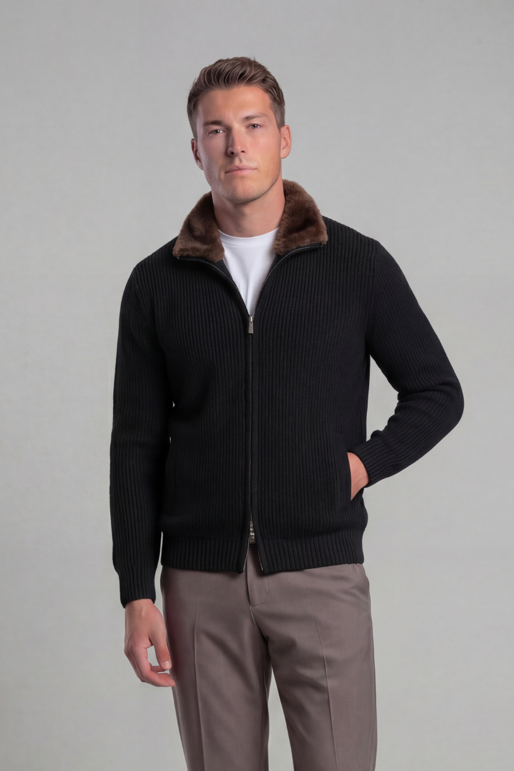 Prager Pelzkragen Cardigan - Schwarz RivaSylt