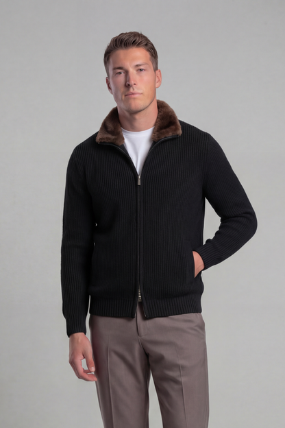 Prager Pelzkragen Cardigan - Schwarz RivaSylt