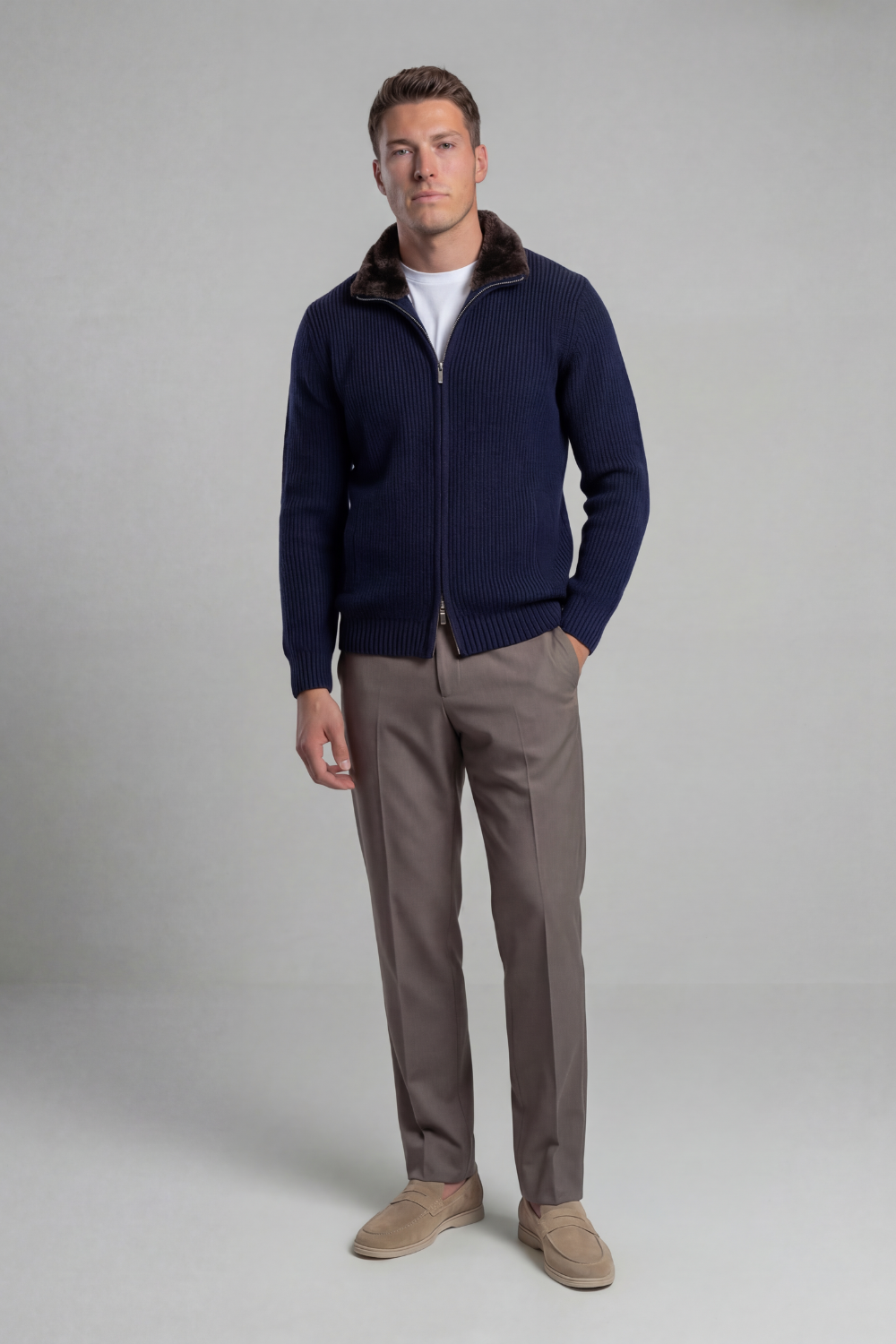 Prager Pelzkragen Cardigan - Marineblau RivaSylt