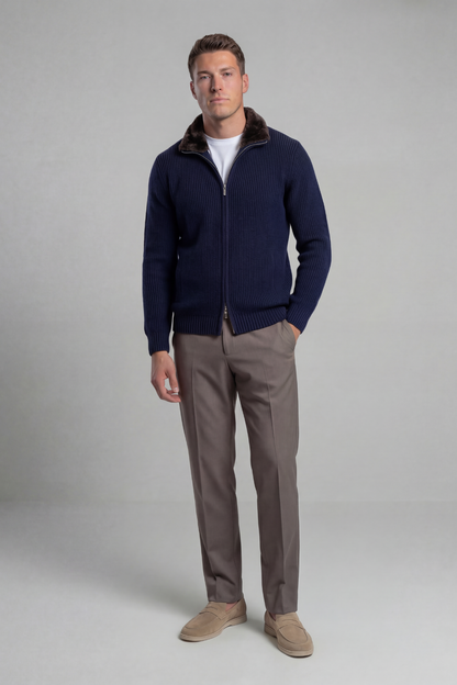 Prager Pelzkragen Cardigan - Marineblau RivaSylt