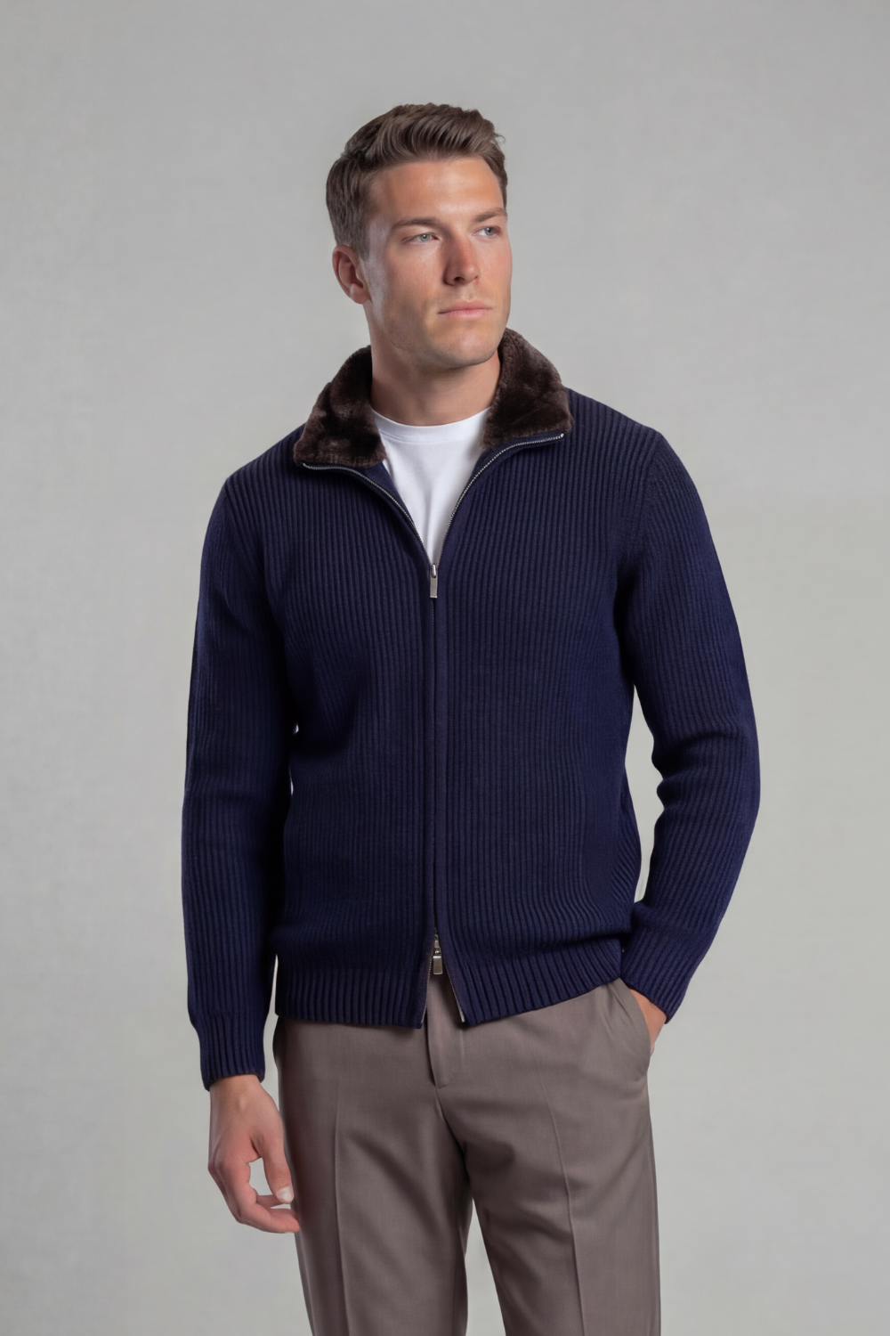 Prager Pelzkragen Cardigan - Marineblau RivaSylt