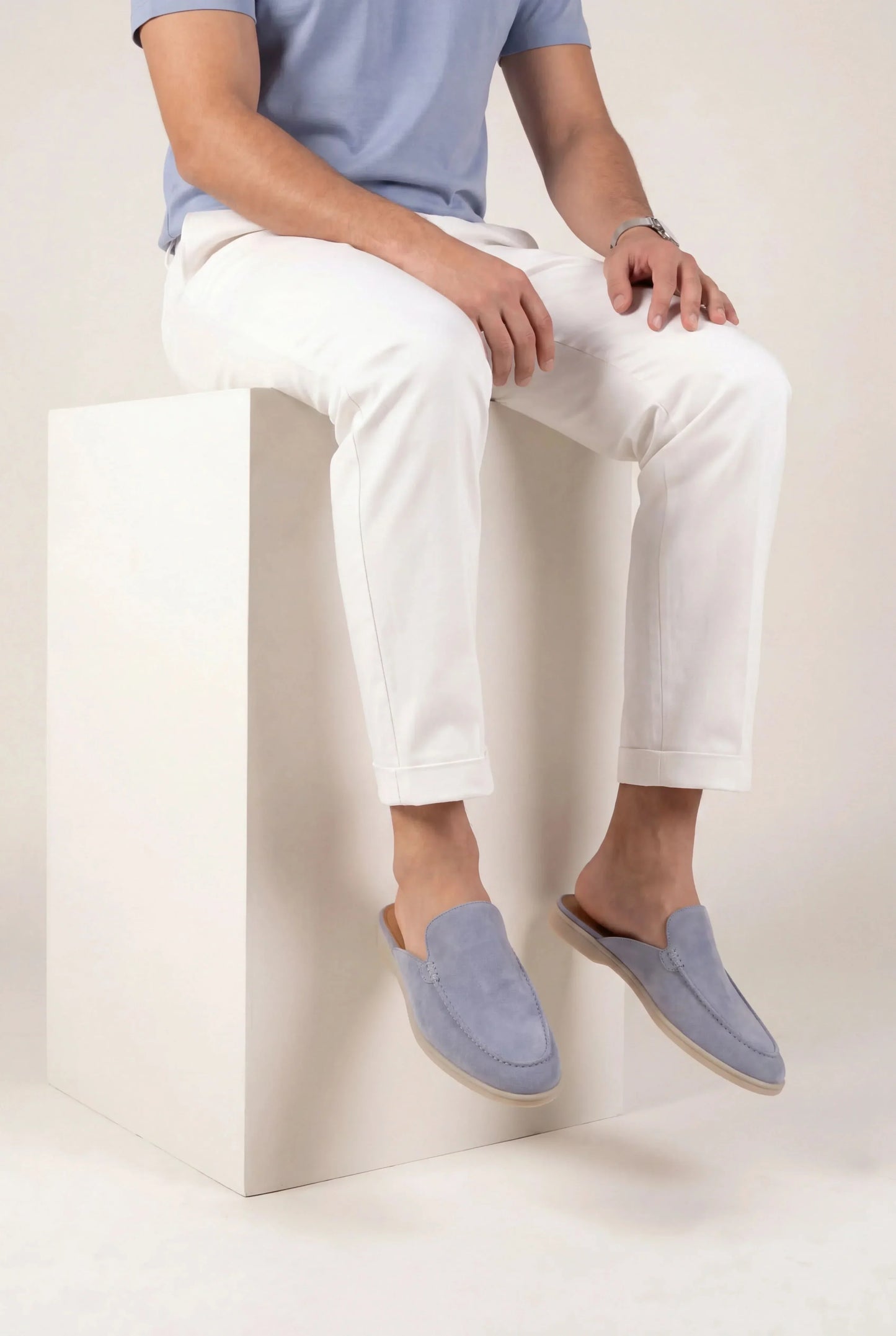 Babyblauer Suède Yacht-Mule Maja