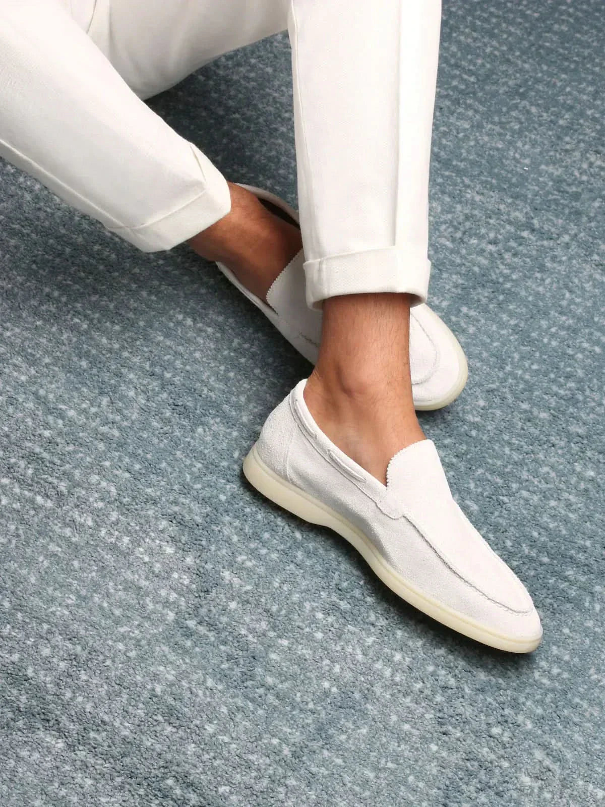 Klassischer Suède Loafer Perlenweiß Maja