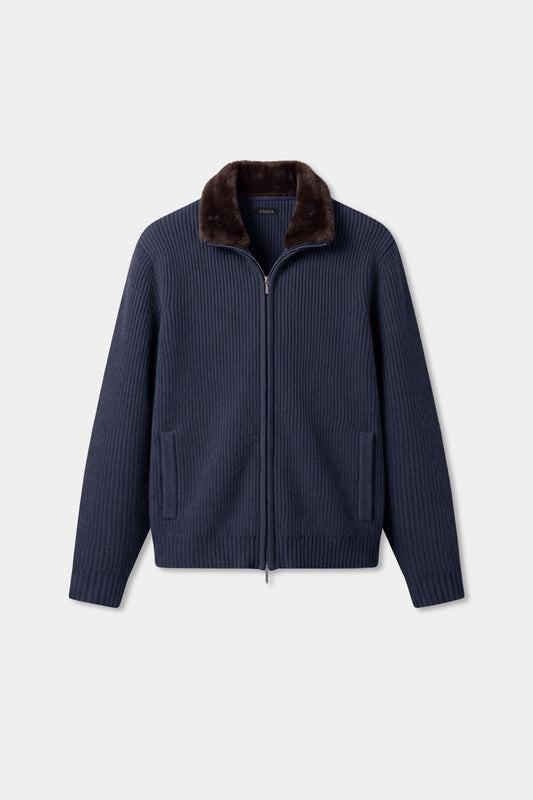Prager Pelzkragen Cardigan - Marineblau RivaSylt