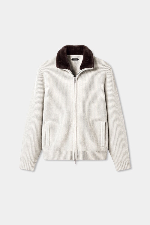 Prager Pelzkragen Cardigan - Off-White RivaSylt