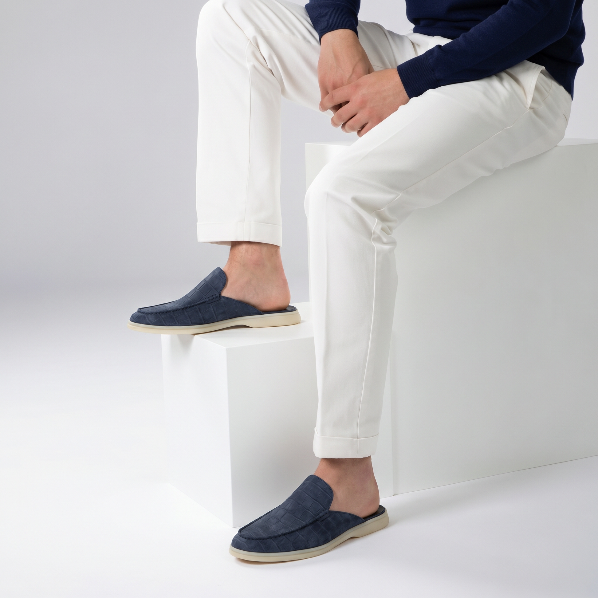 Marineblauer Croco Yacht-Mule | LIMITIERTE AUFLAGE Maja