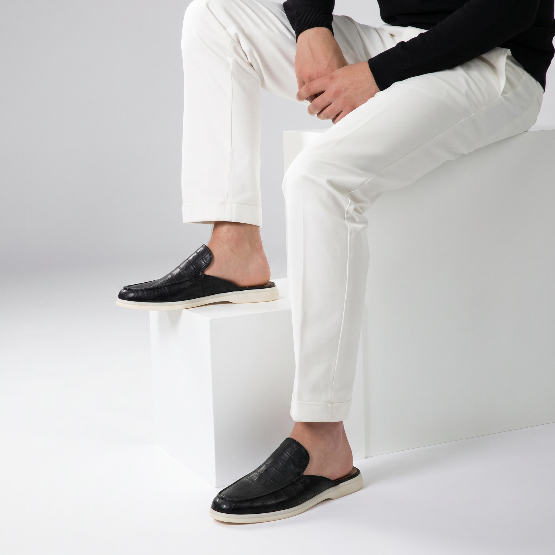 Schwarze Croco Yacht-Mule | LIMITIERTE AUFLAGE Maja